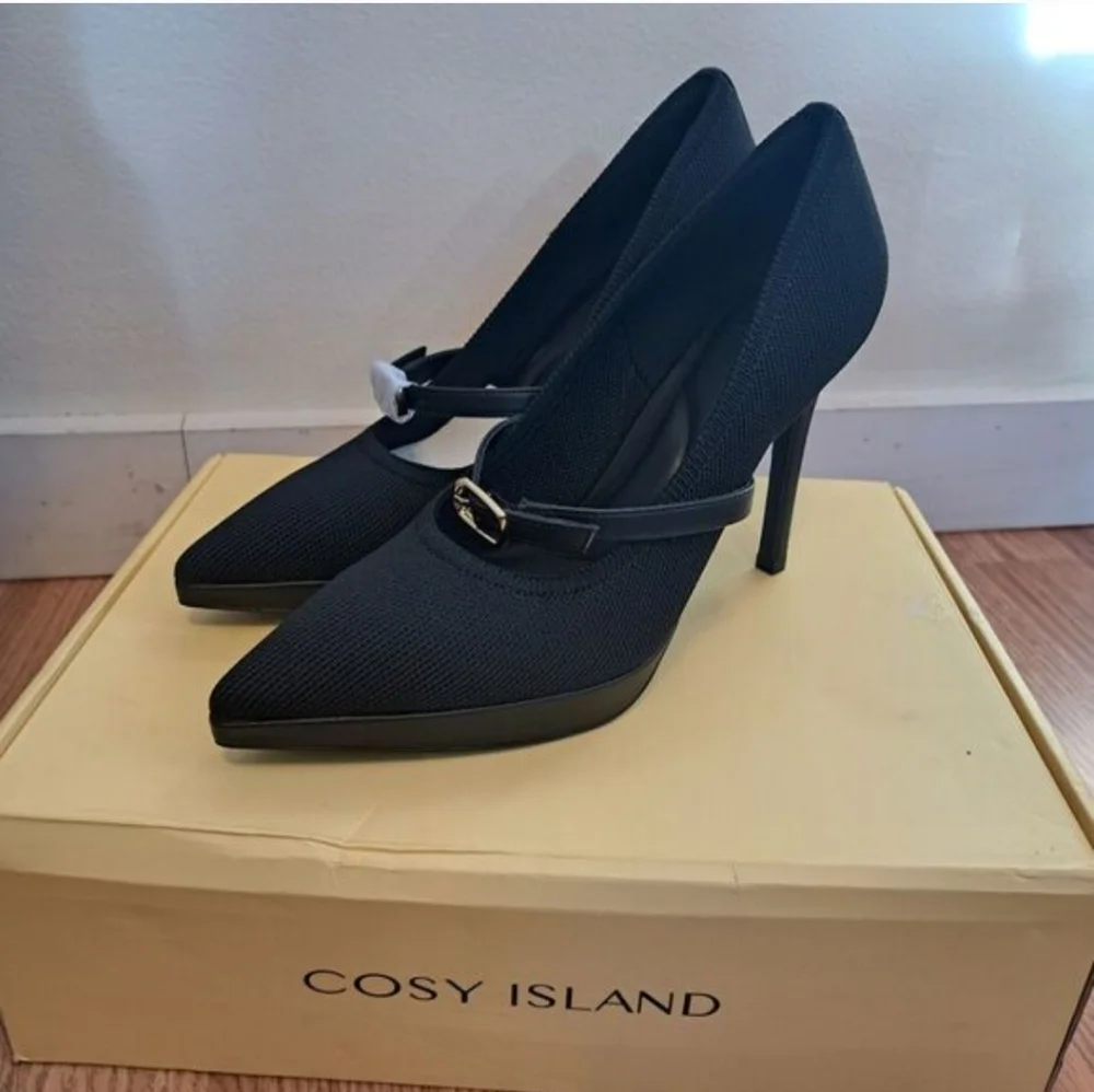 Cosy Island Black Pointed Mary Jane Stiletto Heels